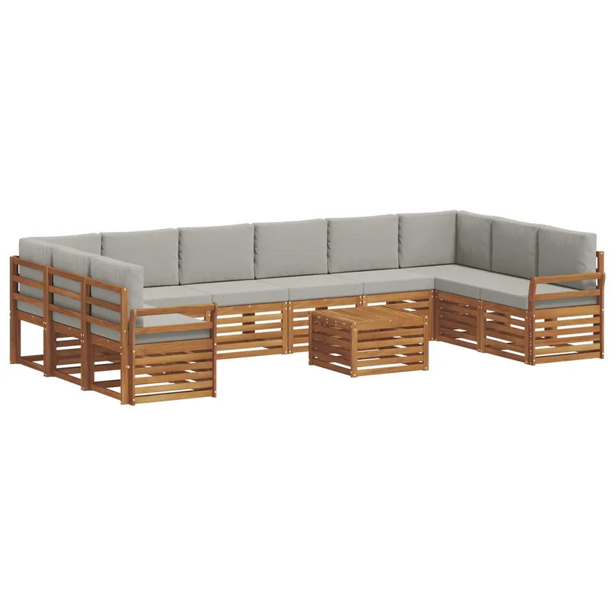 Ensemble de canapés d'extérieur 11 pcs Gris Naturel et Clair - 2
