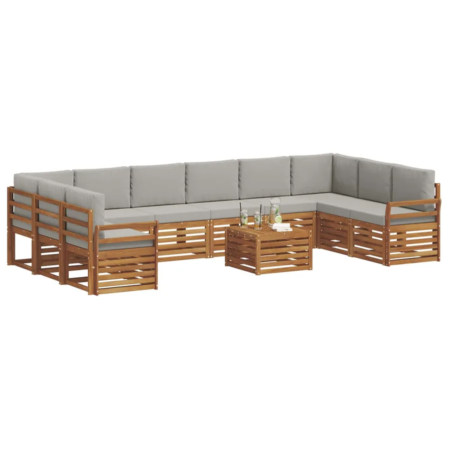 Ensemble de canapés d'extérieur 11 pcs Gris Naturel et Clair - 3