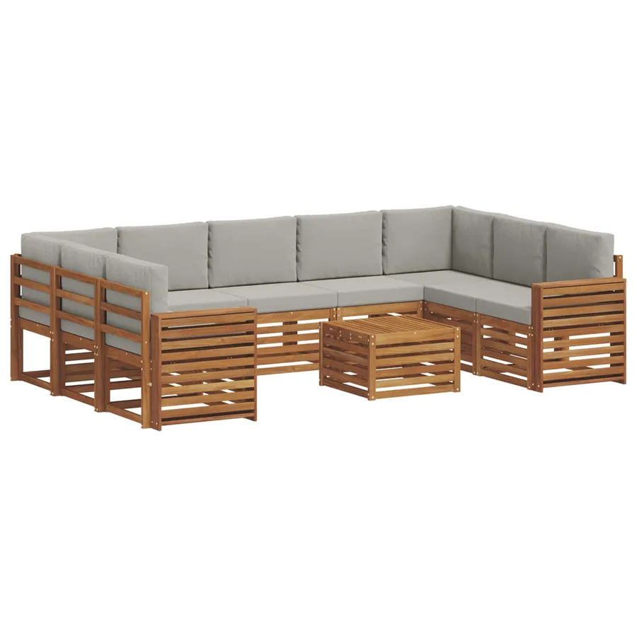 Ensembles de canapés avec coussin 10 pcs Gris Naturel et Clair - 2