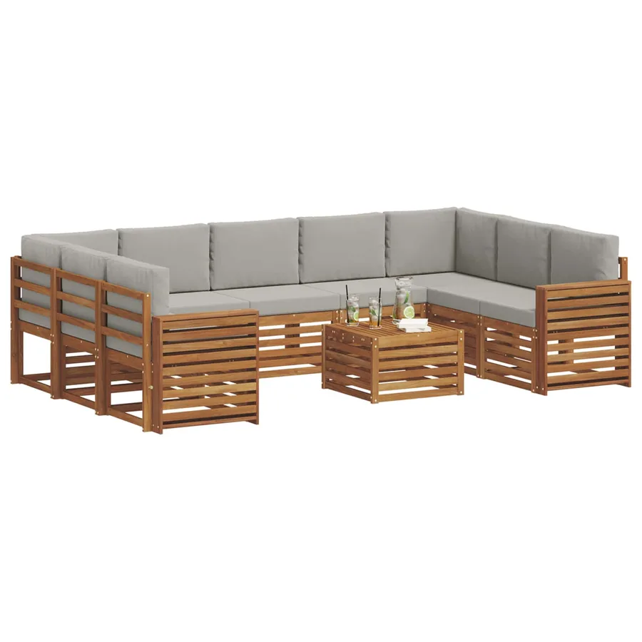 Ensembles de canapés avec coussin 10 pcs Gris Naturel et Clair - 3