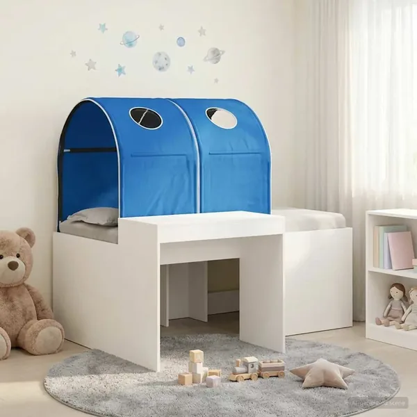 Lit avec Tunnel 3 pc Chêne Artisanal et Bleu Bois d'ingénierie