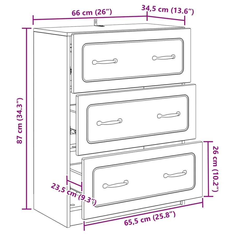 Armoire à tiroirs Blanc brillant 66 x 34,5 x 87 cm - 12
