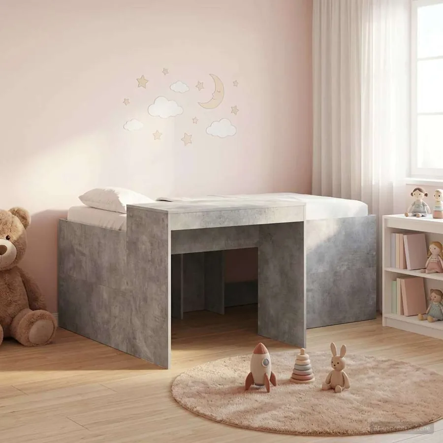 Lit haut pour enfants avec bureau Gris béton 80 x 160 cm