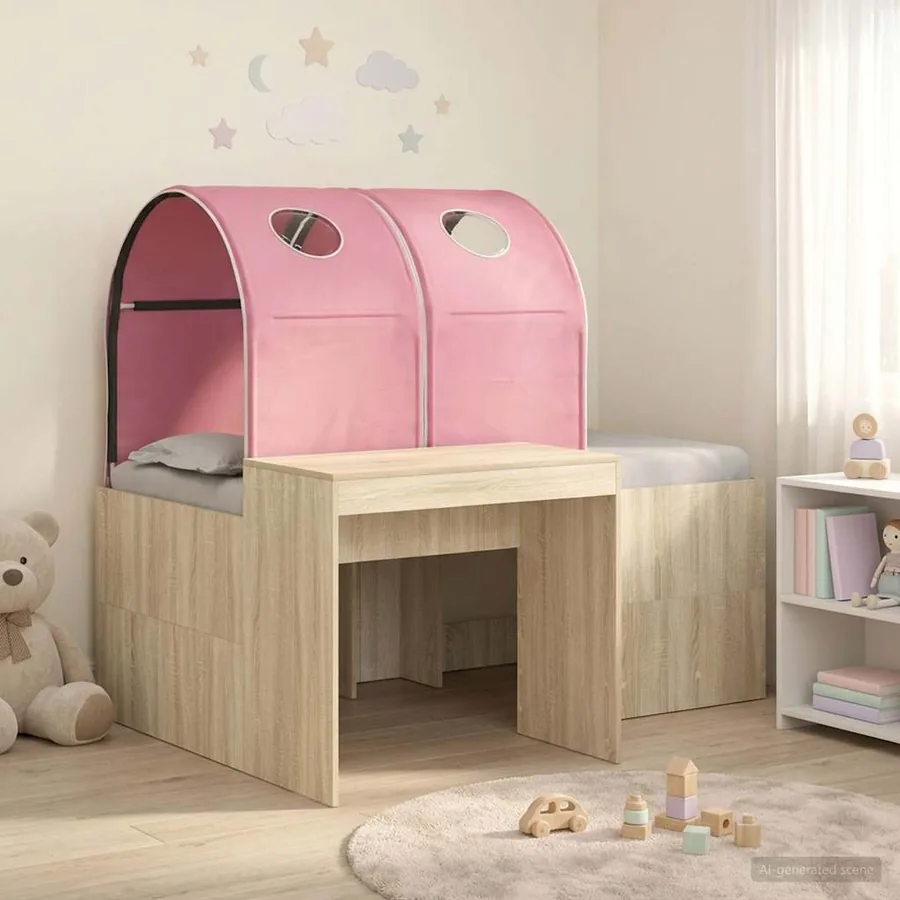 Lit avec Tunnel 3 pc Chêne Artisanal et Rose Bois d'ingénierie