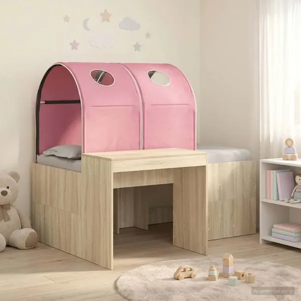 Lit avec Tunnel 3 pc Chêne Artisanal et Rose Bois d'ingénierie
