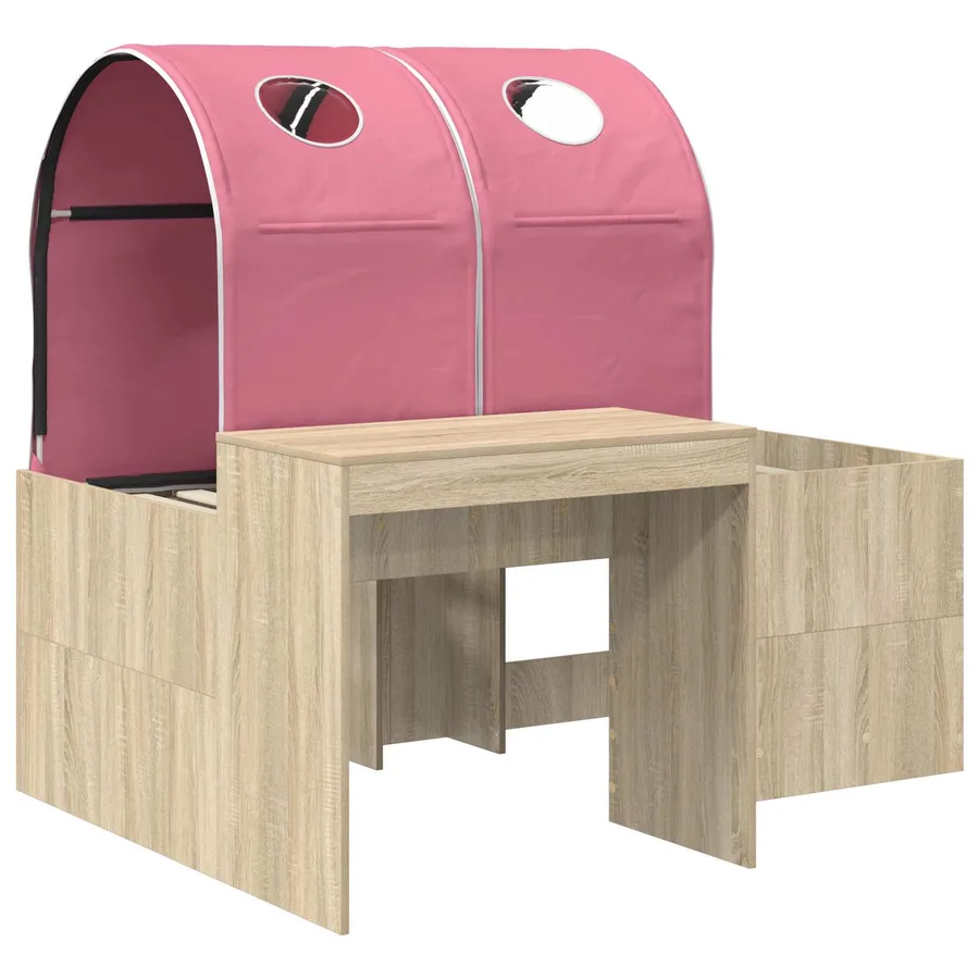 Lit avec Tunnel 3 pc Chêne Artisanal et Rose Bois d'ingénierie - 3