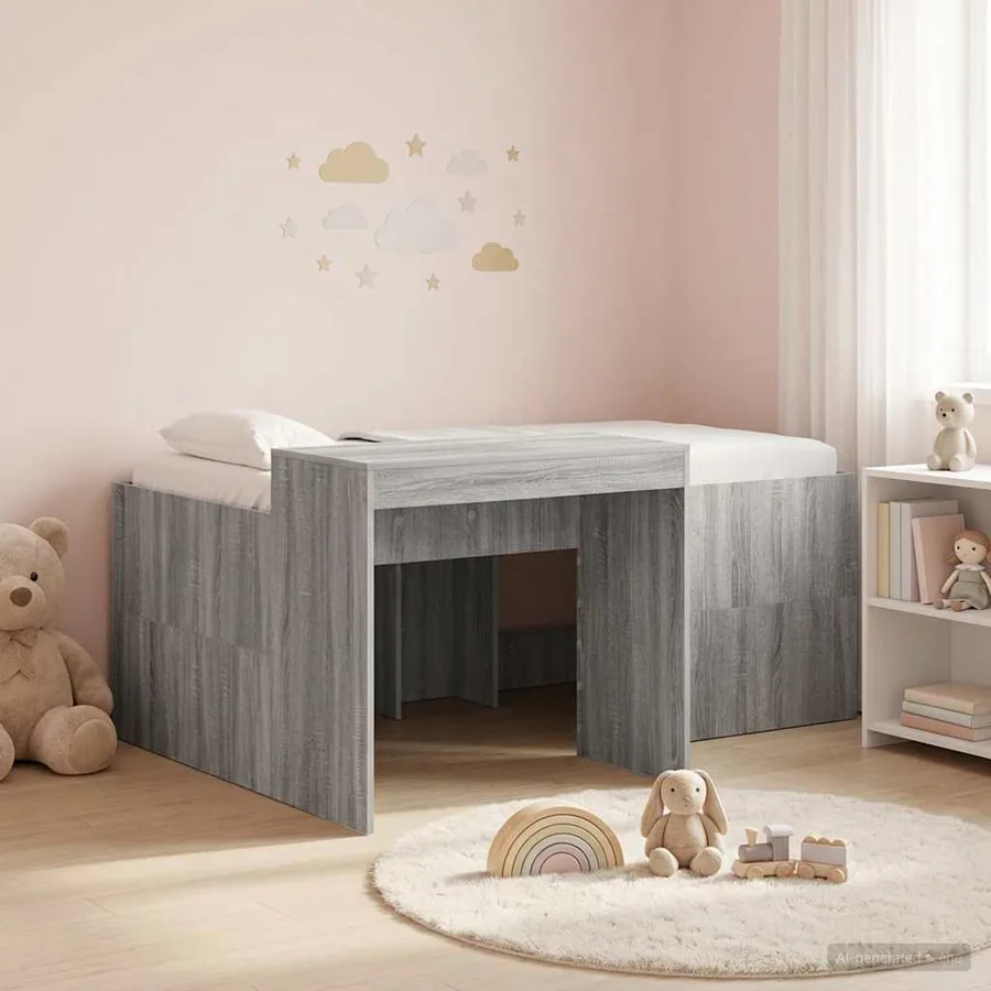 Lit haut pour enfants avec bureau Sonoma gris Bois d'ingénierie