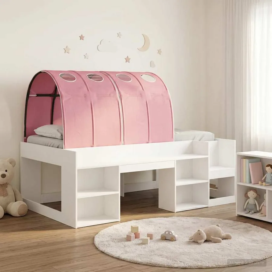 Cadre de lit avec tunnel 3 pc Blanc et rose Bois d'ingénierie