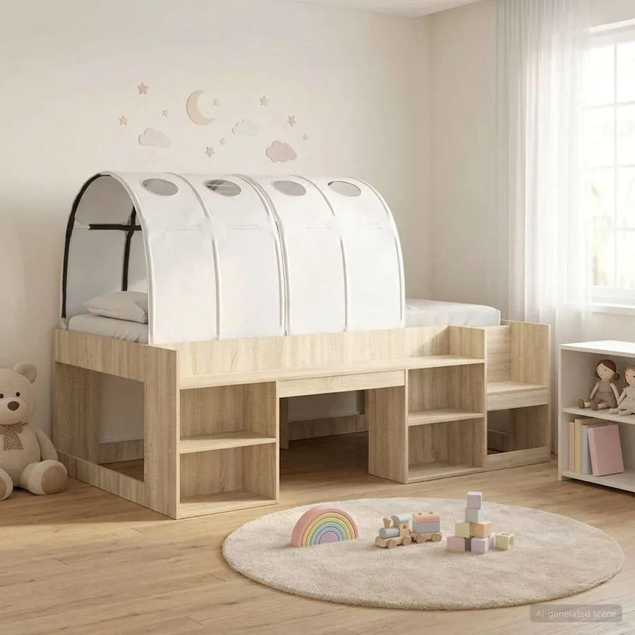 Cadre de lit avec tunnel 3 pc Chêne Sonoma et blanc