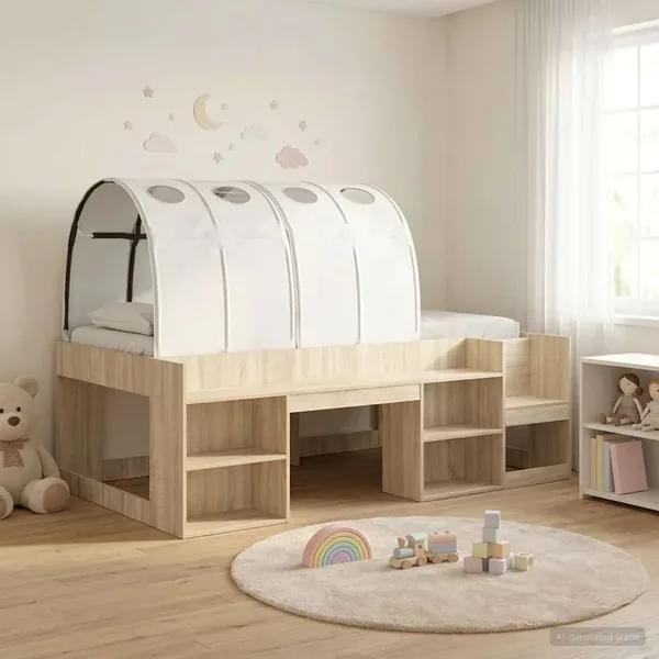 Cadre de lit avec tunnel 3 pc Chêne Sonoma et blanc