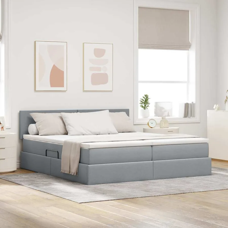 Lit de Rangement Gris clair 200 x 200 cm Cuir synthétique
