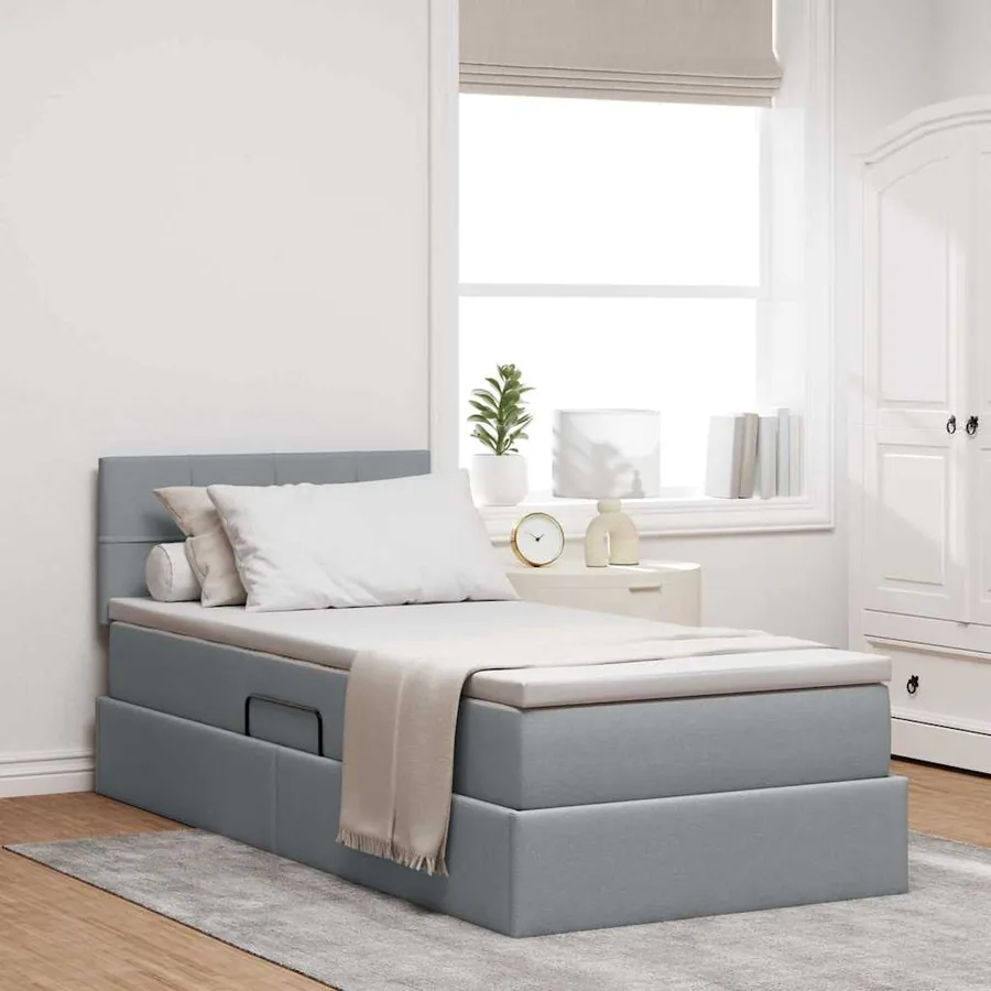 Lit avec rangement et matelas Gris clair 100 x 200 cm