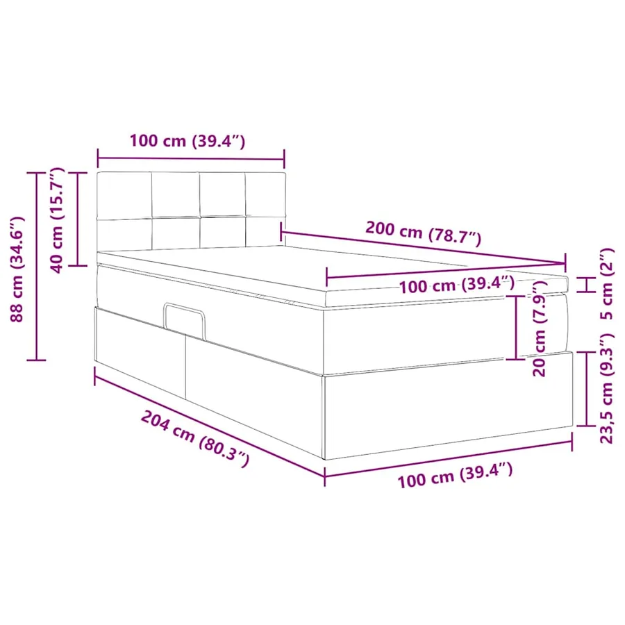 Lit avec rangement et matelas Gris clair 100 x 200 cm - 15