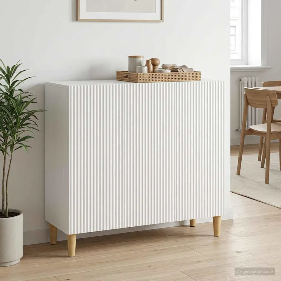 Buffet Blanc 89 x 34,5 x 80 cm Bois d'ingénierie - 4