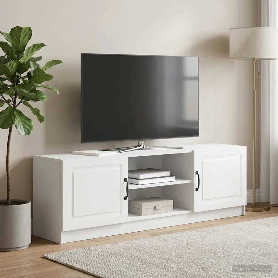 Meuble TV Blanc 150 x 31 x 47 cm Bois d'ingénierie - 4