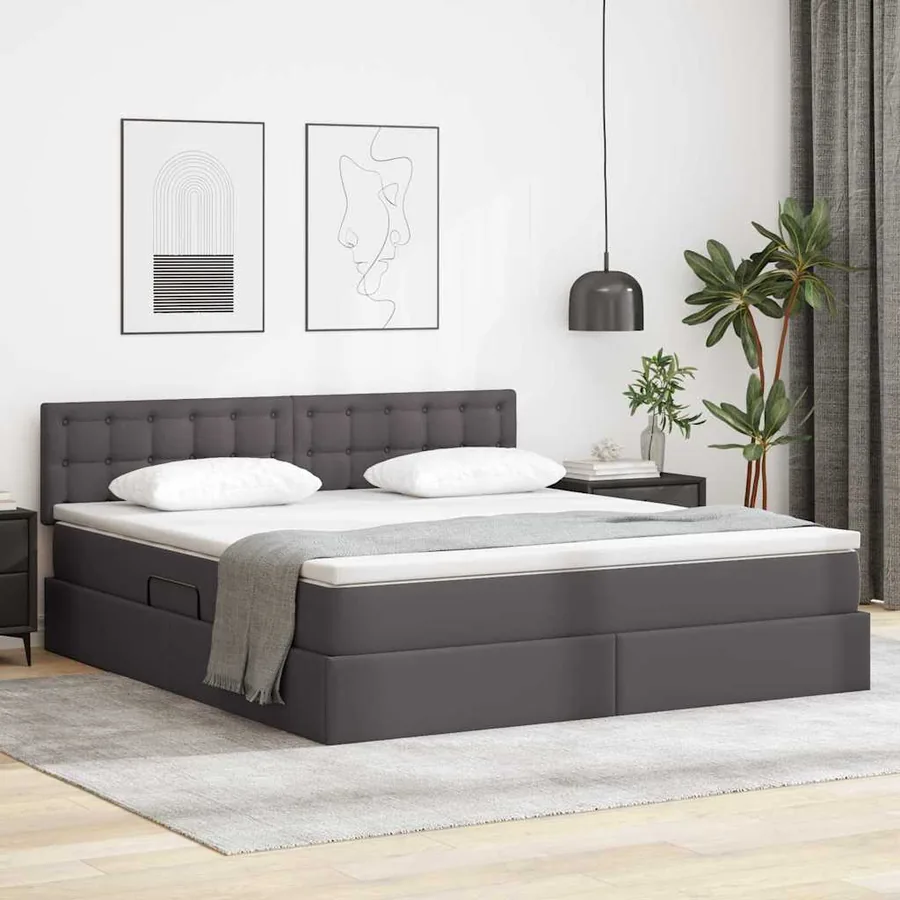 Lit avec rangement et matelas Gris 160 x 200 cm Simili cuir