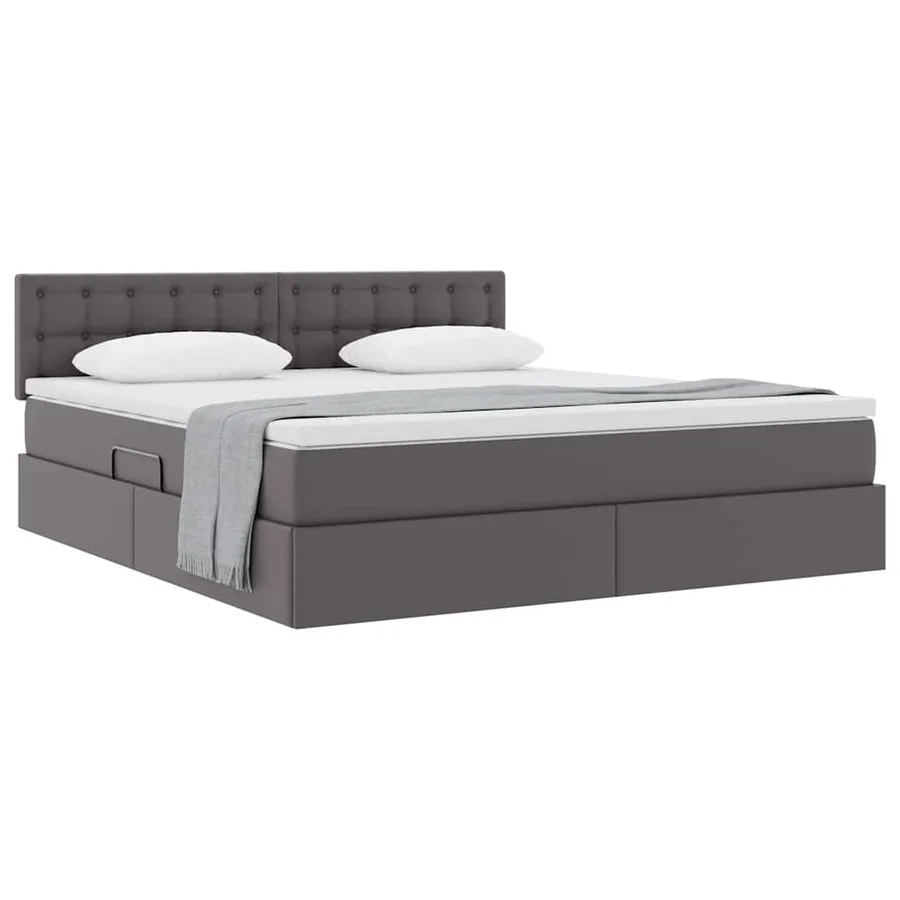 Lit avec rangement et matelas Gris 160 x 200 cm Simili cuir - 3
