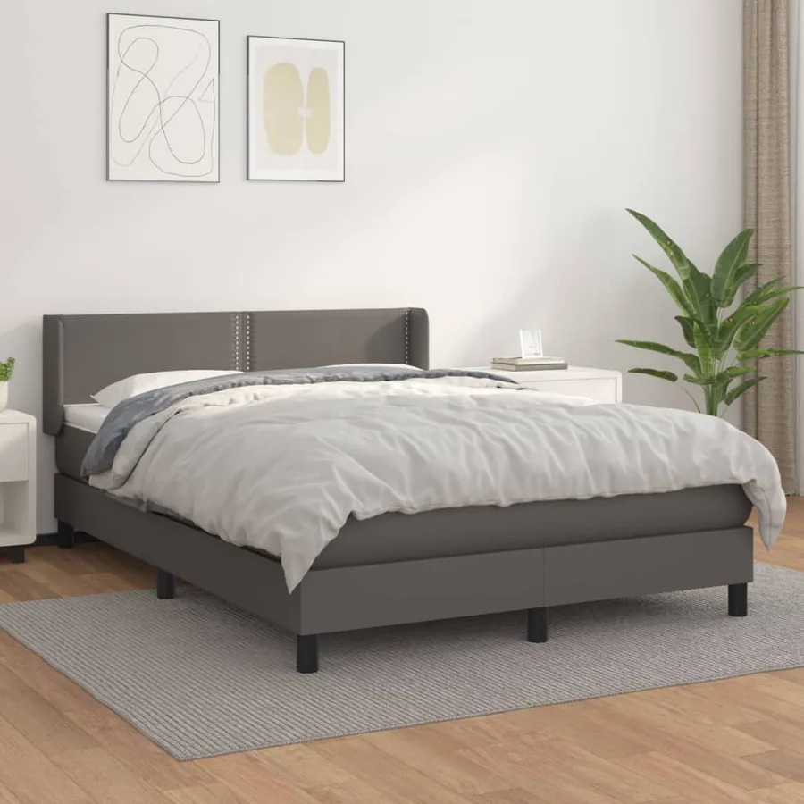 Sommier à lattes de lit avec matelas Gris 140x200 cm Similicuir