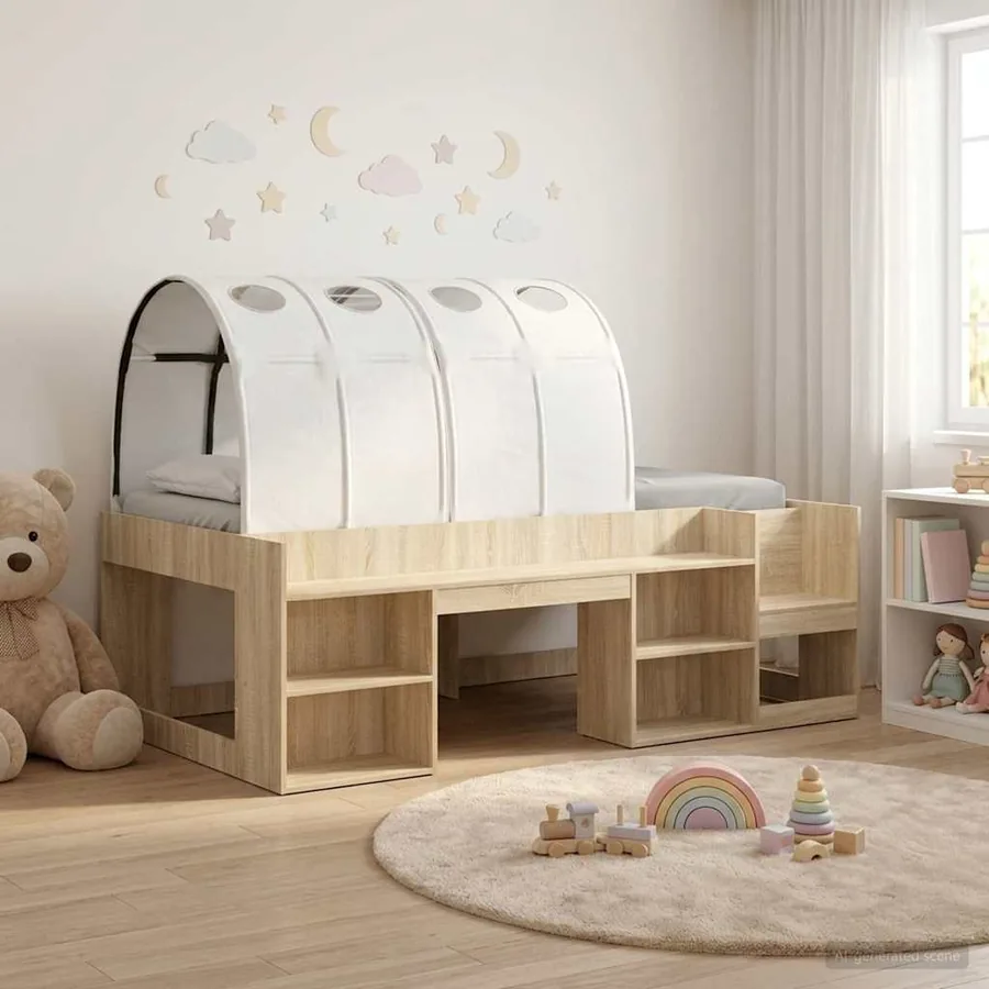 Cadre de lit avec tunnel 3 pc Chêne Sonoma et blanc