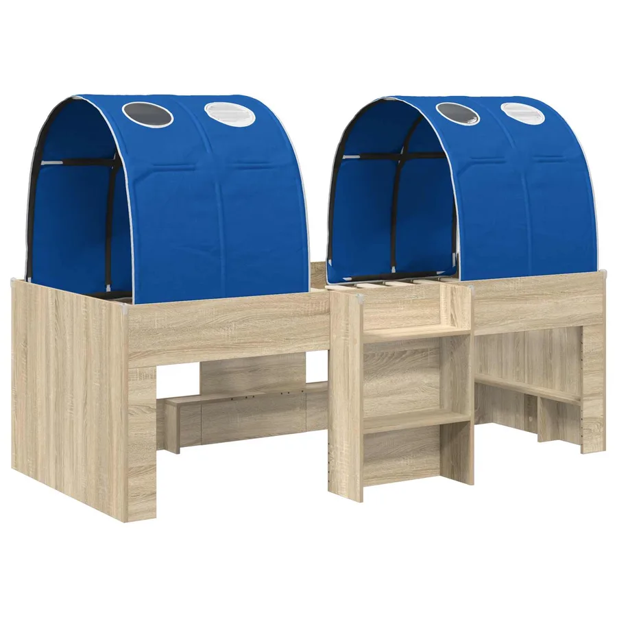 Lit avec Tunnel 3 pc Chêne Sonoma et bleu Bois d'ingénierie - 3