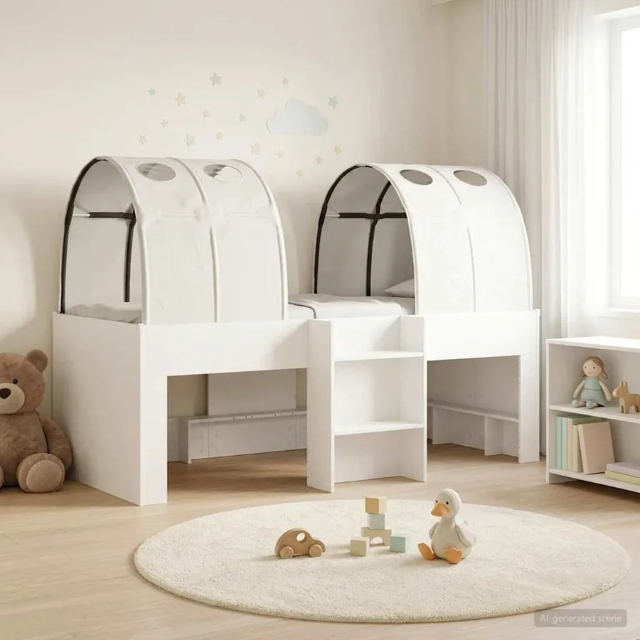 Lit avec Tunnel 3 pc Blanc Bois d'ingénierie