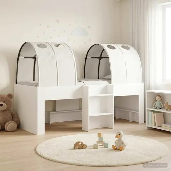 Lit avec Tunnel 3 pc Blanc Bois d'ingénierie
