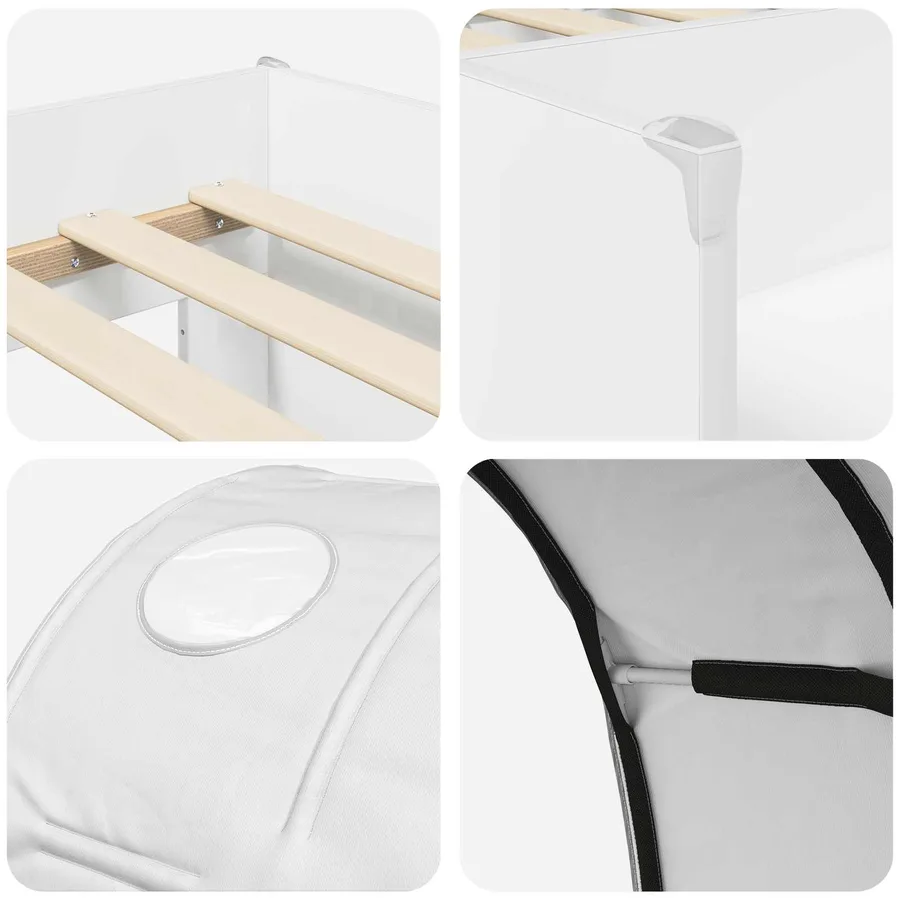 Lit avec Tunnel 3 pc Blanc Bois d'ingénierie - 9