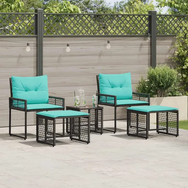 Ensemble de meubles d'extérieur 5 pcs Noir et turquoise
