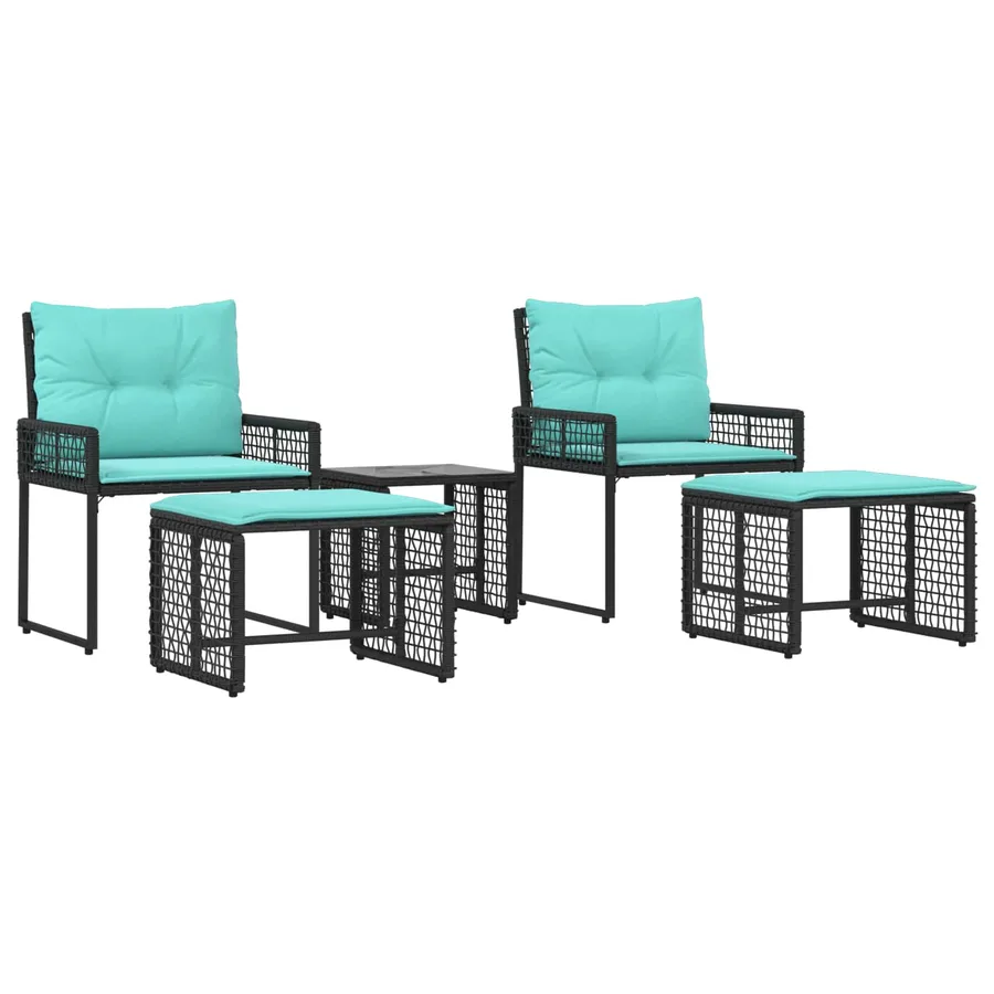 Ensemble de meubles d'extérieur 5 pcs Noir et turquoise - 2