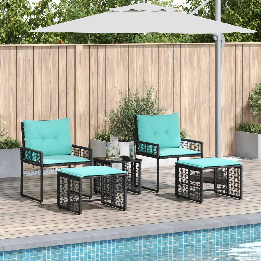 Ensemble de meubles d'extérieur 5 pcs Noir et turquoise - 3