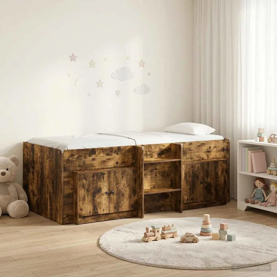 Cadre de lit en mezzanine avec cabinet 3 pc Chêne fumé