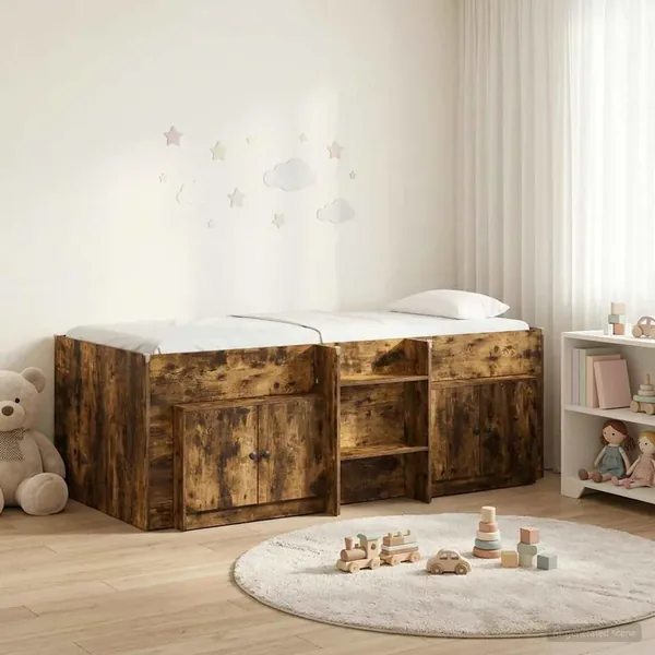 Cadre de lit en mezzanine avec cabinet 3 pc Chêne fumé