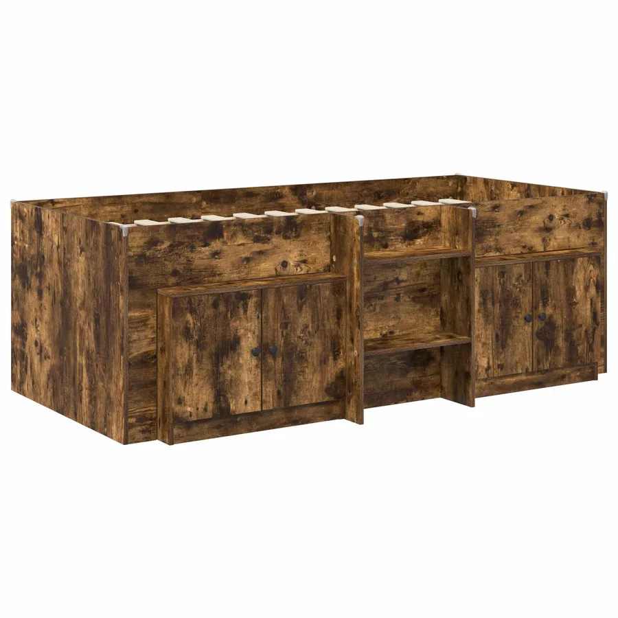 Cadre de lit en mezzanine avec cabinet 3 pc Chêne fumé - 3