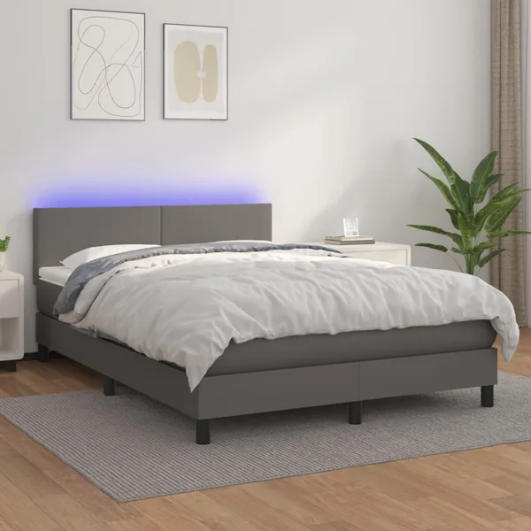 Sommier à lattes de lit avec matelas et LED Gris 140x200 cm