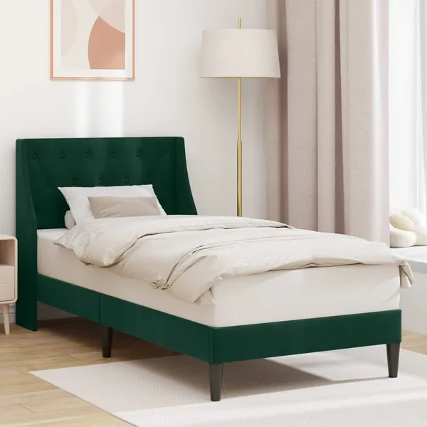 Cadre de lit avec tête de lit Vert foncé 90 x 190 cm Velours