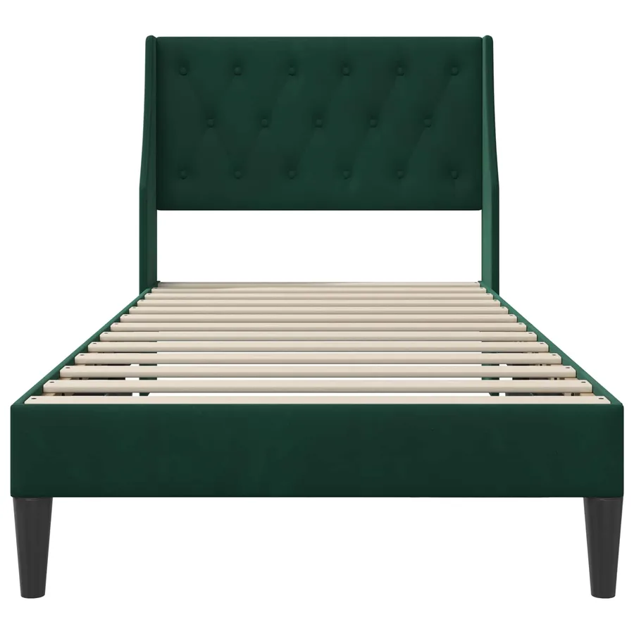 Cadre de lit avec tête de lit Vert foncé 90 x 190 cm Velours - 4