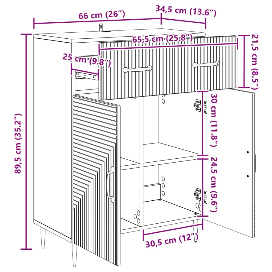 Buffet Blanc 66 x 34,5 x 89,5 cm Bois d'ingénierie - 8