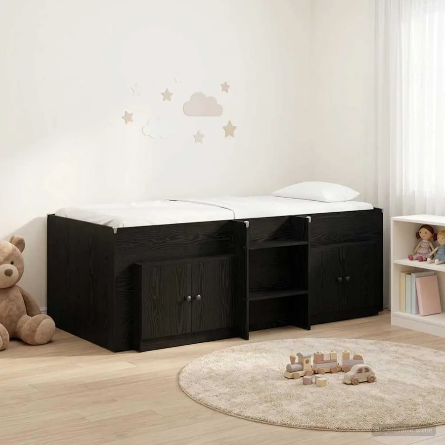 Cadre de lit en loft avec armoire 3 pc Noir Bois d'ingénierie