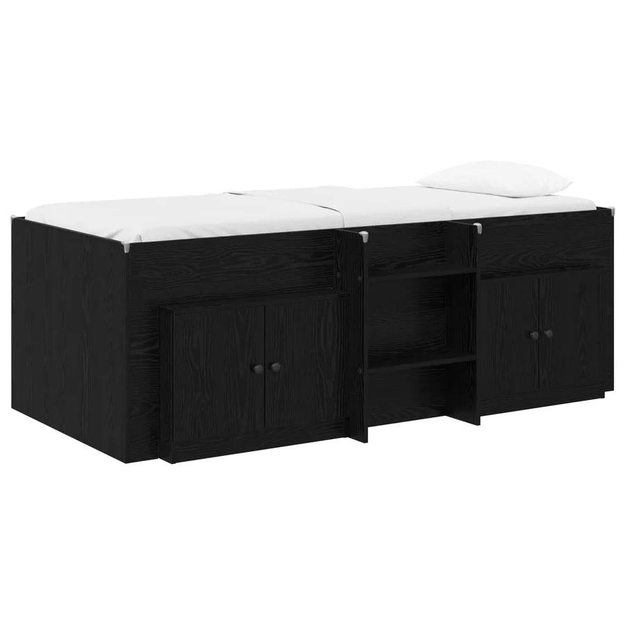Cadre de lit en loft avec armoire 3 pc Noir Bois d'ingénierie - 2