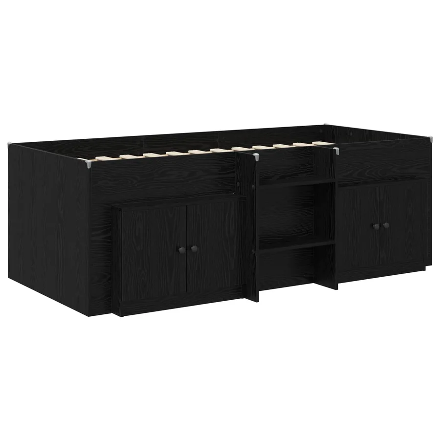 Cadre de lit en loft avec armoire 3 pc Noir Bois d'ingénierie - 3