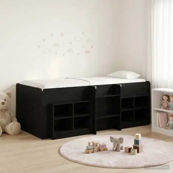 Cadre de lit en loft avec armoire 3 pc Noir Bois d'ingénierie