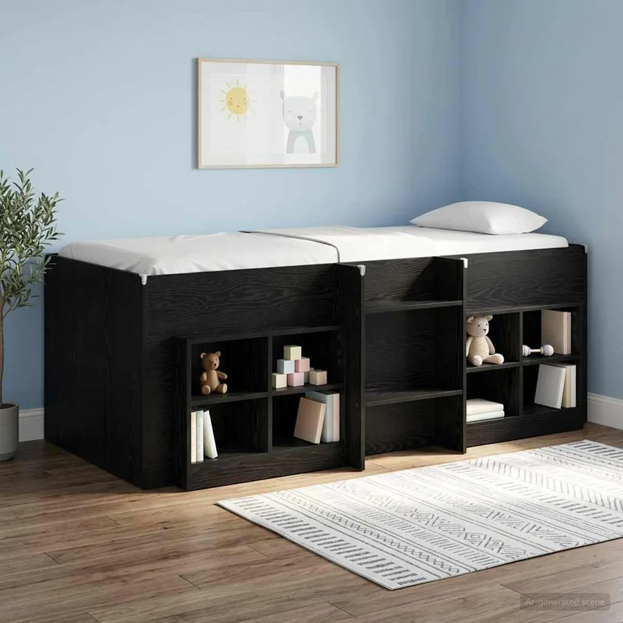 Cadre de Lit Élevé pour Enfants Chêne noir 80 x 200 cm - 3