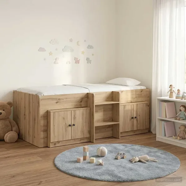 Cadre de lit en loft avec armoire 3 pc Chêne artisanal
