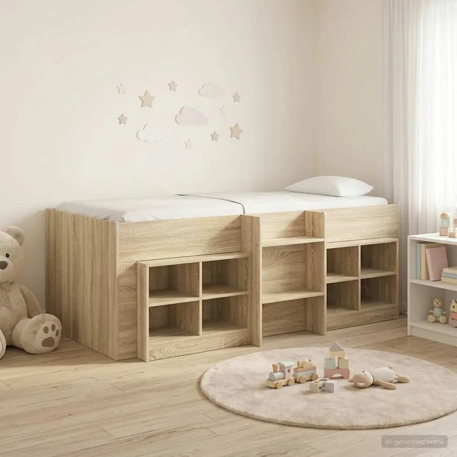 Cadre de lit en loft avec armoire 3 pc Chêne Sonoma