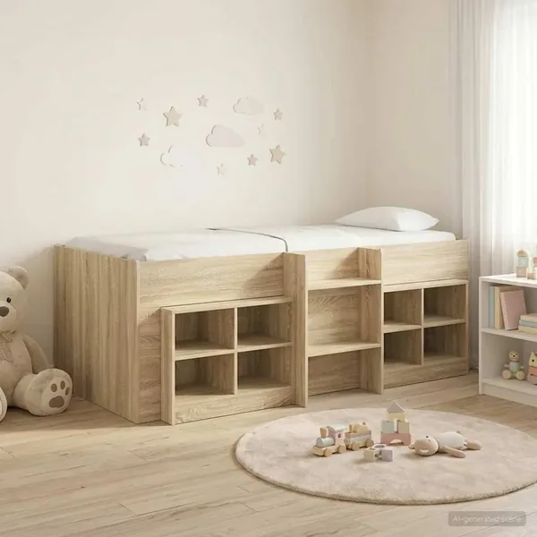 Cadre de lit en loft avec armoire 3 pc Chêne Sonoma