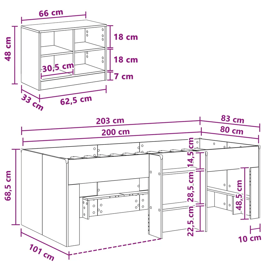 Cadre de lit en loft avec armoire 3 pc Chêne Sonoma - 7