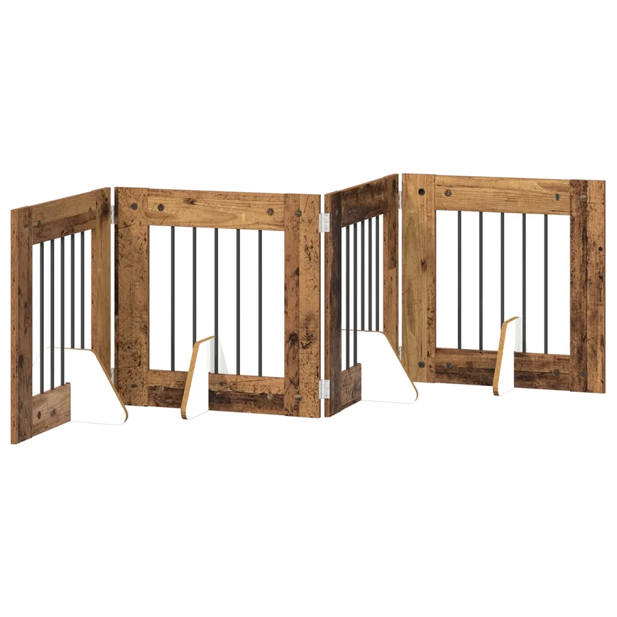 Porte de chien pliable avec supports 4 pcs Bois ancien 241 cm - 2