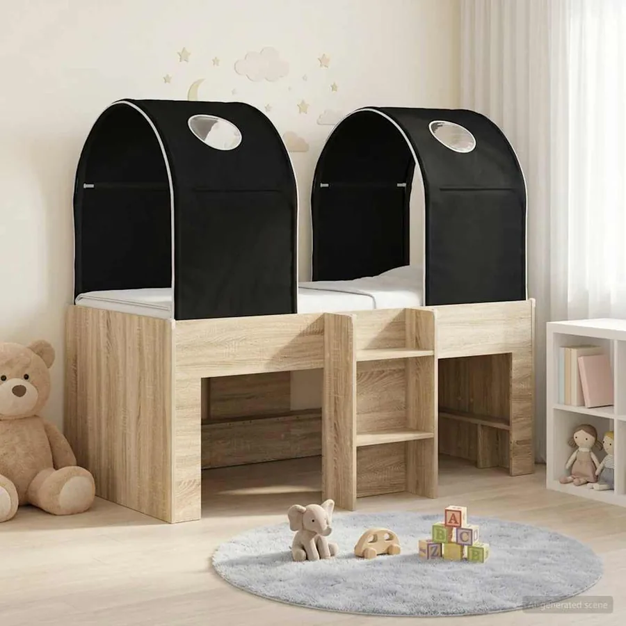 Lit avec Tunnel 3 pc Sonoma et Noir Bois d'ingénierie
