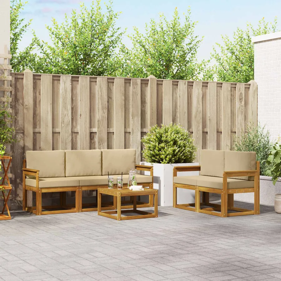 Ensemble de canapés d'extérieur 6 pcs Naturel et Beige