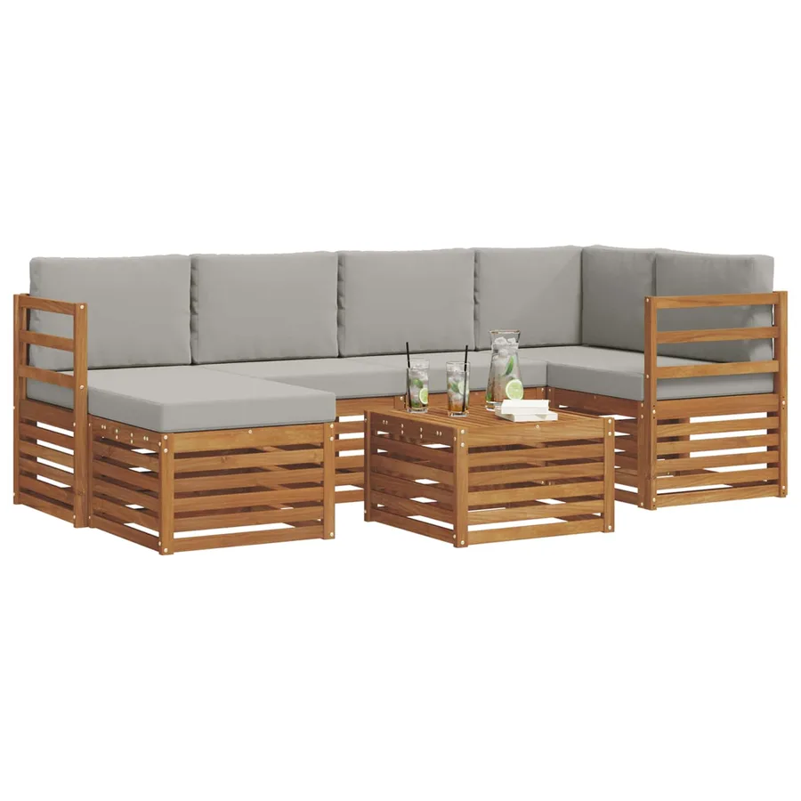 Ensemble de canapé d'angle 7 pcs Gris Naturel et Clair - 3